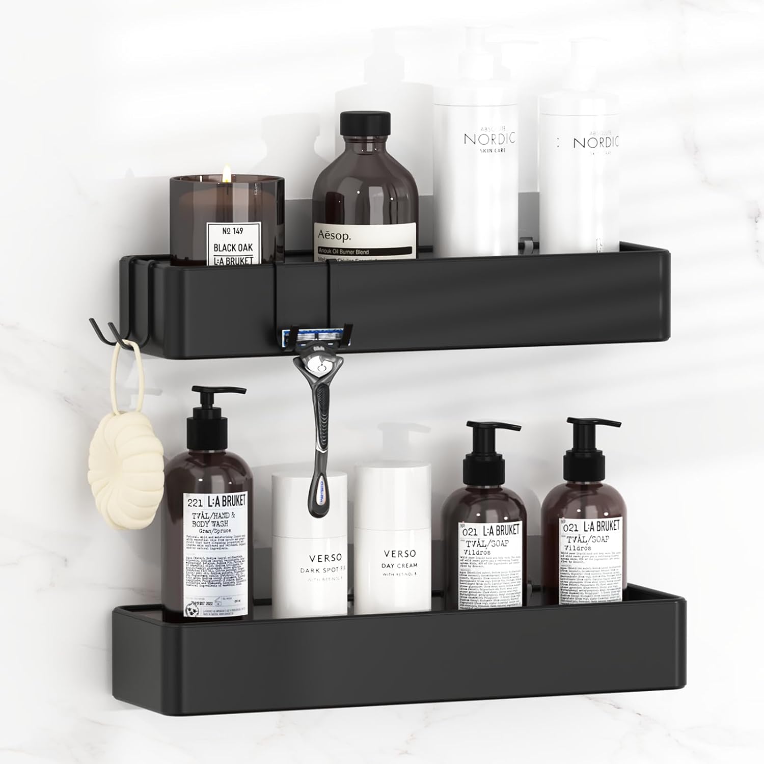 2 Tier Shower Caddy Wall Mount No Tools Needed Includes Adhesive Strips Spacious Shelves For Toiletries Hair Products Bath Essentials, Floating Shelves