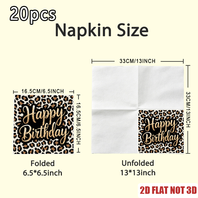 TEMU 2D Plat 20pcs, Papier de soie imprimé léopard Anniversaire, Serviettes décoratives pour invités, - printemps été, Mariage Anniversaire Fête