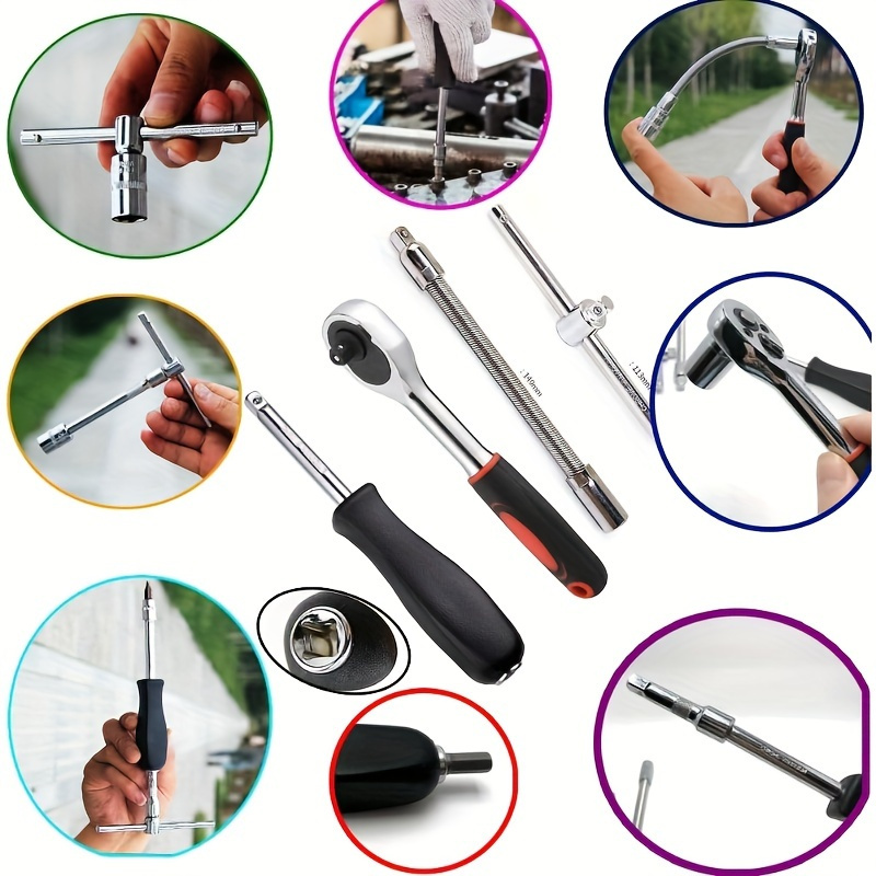 46件汽车维修工具套装 - 专业机械师手动工具，含1/4英寸驱动棘轮、套筒和六角钻头，适用于车辆保养和家庭使用 详情 3