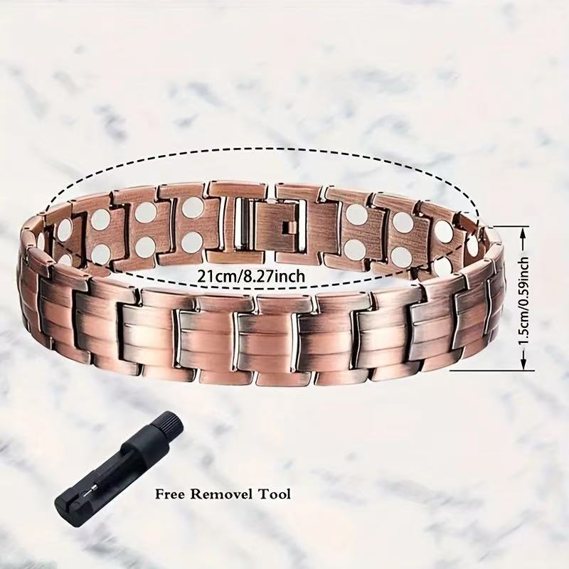 TEMU Parure de bracelets magnétiques en cuivre pour homme avec outil de réglage de taille, bracelet élégamment confectionné en cuivre pur 99,99 %,