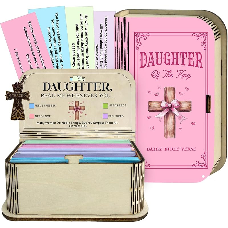 Bible Verse Box For Daughter- 150 Cards, Bible Verses With Wooden Box For Emotion And Sentiment, Gift For Mother's Day, Inspirational Scriptures