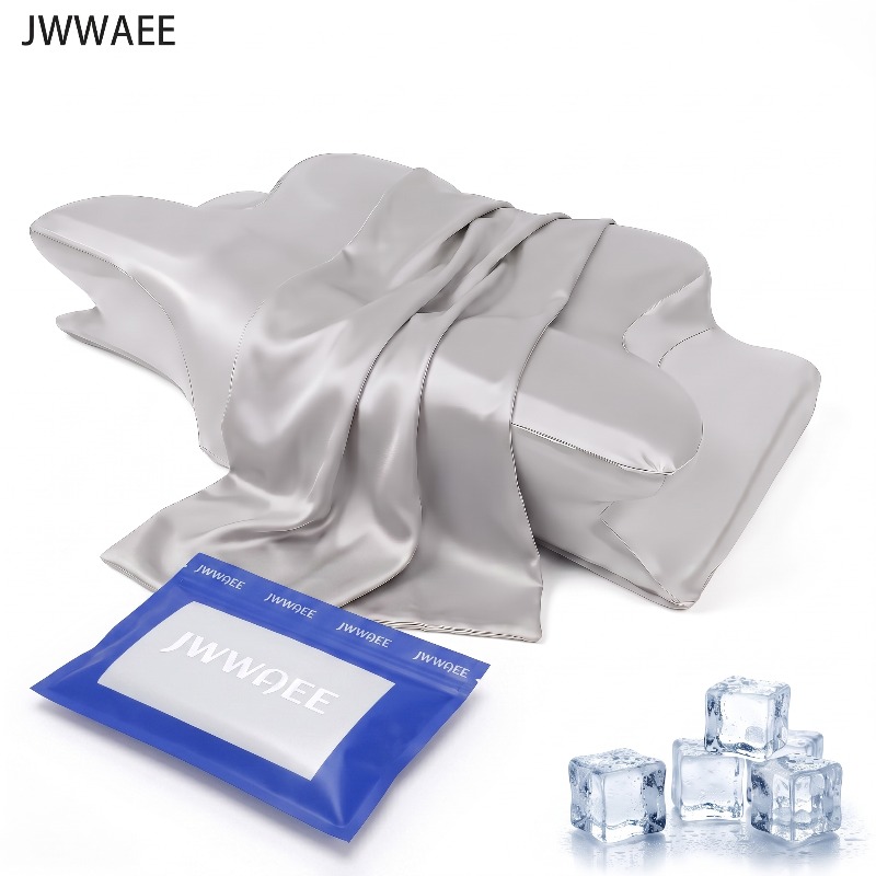 TEMU Ergonomic Pillowcase - Night Sleep - Shiny Satin Textile - For Side Back Sleepers Adults - Sweat Wicking Breathable Anti Wrinkle Washable