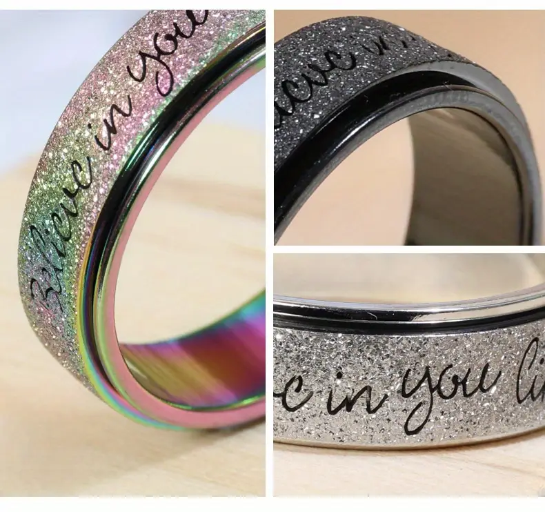 6mm rotating stainless steel ring with believe in yourself engraving black white gradient durable stylish for men spring fashion accessory motivational jewelry gradient durable jewelry Product details 5