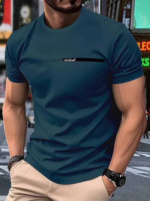 item picture plus size mens short sleeve t shirt with simple english stripe print a loose neck tee suitable for daily commuting office wear casual shopping and weekend machine washable comfortable for for casual attire crew