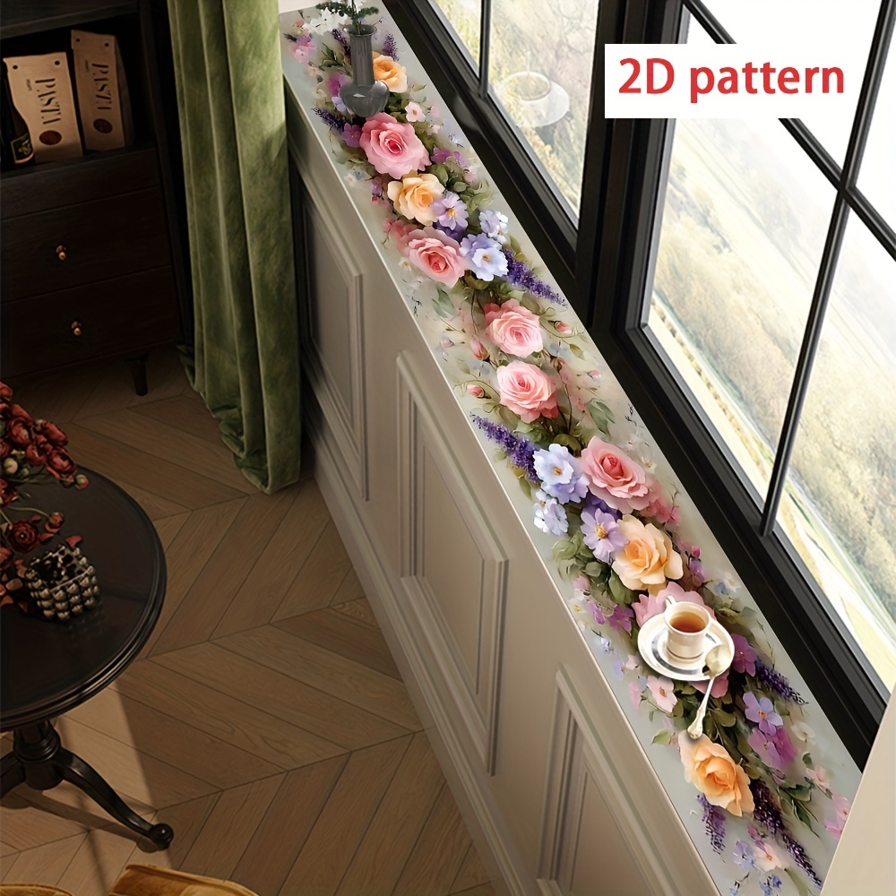 E-shop 2D Flache 1 Stück Mehrfarbige Blumenmotiv Fensterbank Dekorationsmatte, Vintage Tischdeko Matte, Hoch Saugfähig mit Gummirücken, Vielseitig