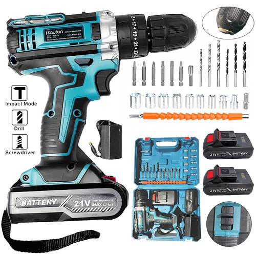 21v cordless drill set with impact portable power drill with 3 8 inch keyless electric drill torque 45nm 2 variable batteries screwdriver accessories charger valentines gifts for men