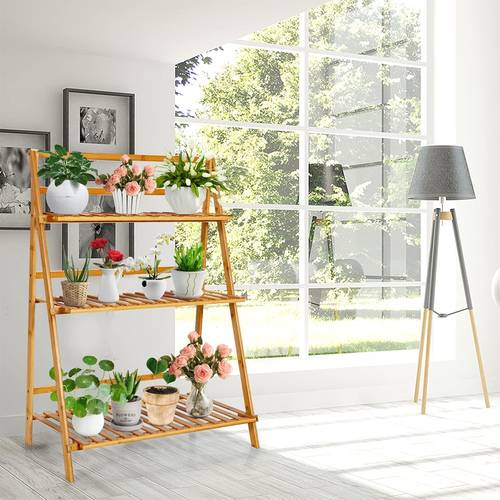 wooden folding utility storage rack 3 layer stepped flower stand 82 71cm color non slip stable plant display stand for room succulent