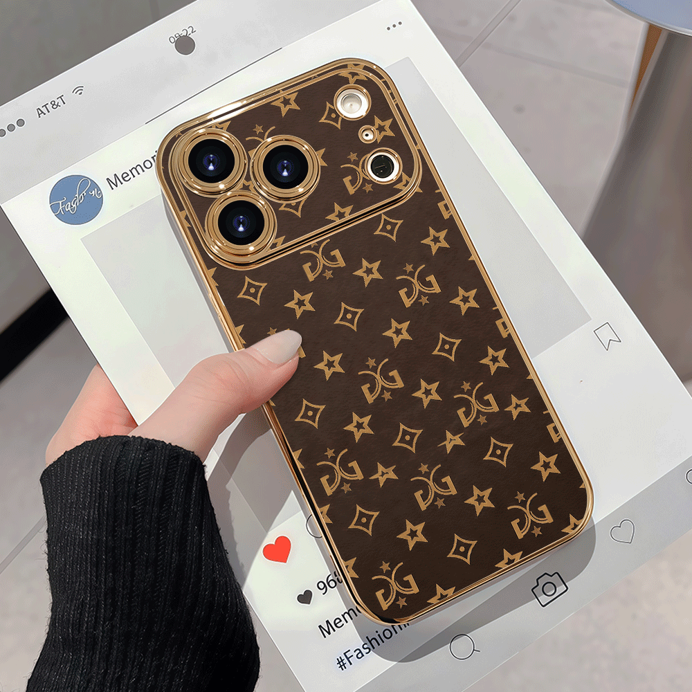 TEMU Phone Case: 2d Flat Luxury Electroplated Phone Case, Designed With Double 'gg' Letters And Pentagram Pattern. Suitable For Iphone18/