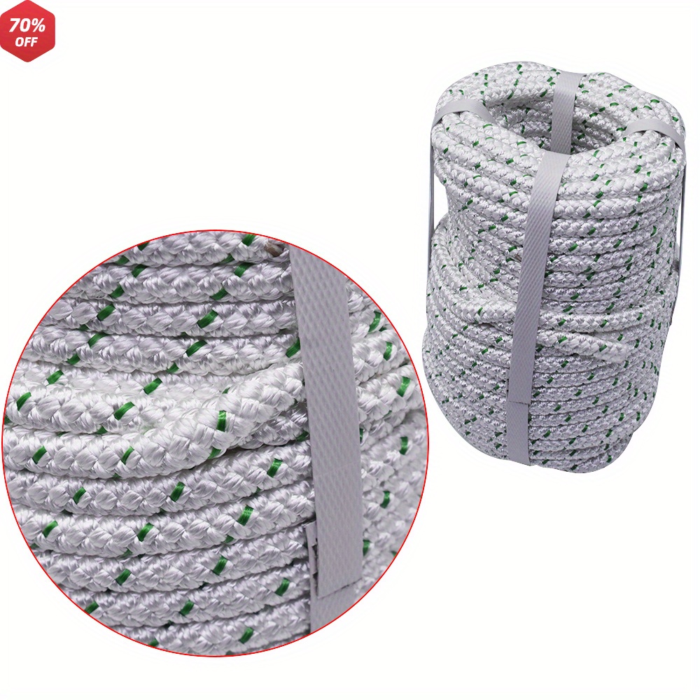 

100ft X 3/8" Double-braided Polyester Rope - High Strength, & Flexible For Tree Work, Camping Decor, Swings & Outdoor Activities - White-green, Indoor, Traction, Reusable