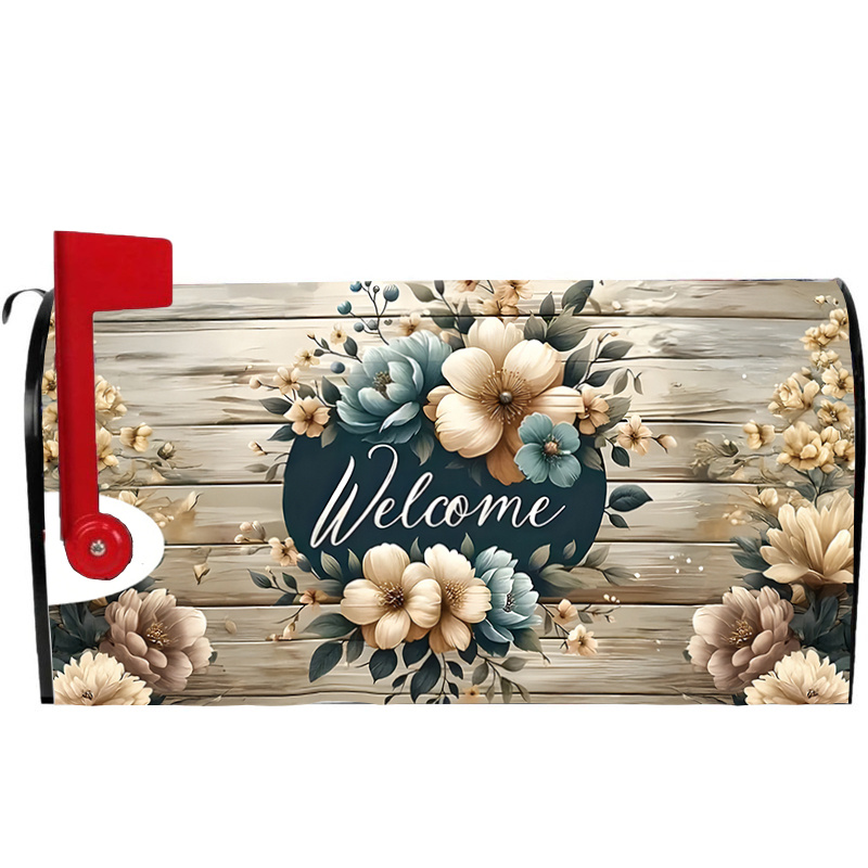 

1pc Spring Floral Welcome Magnetic Mailbox Cover, Polyester, Waterproof Decorative Mailbox Insert, Standard Size 21x18 Inches, For Garden, Patio & Home Decor