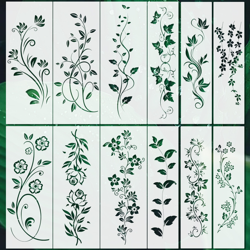 TEMU 12pcs Long Vine And Flower Template Set | Reusable Vertical Plant Templates For Craft, Scrapbooking, And Border Decoration | Floral Leaf Drawing