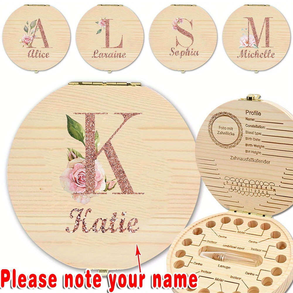 

Customized Name Wooden Tooth Box Lost Teeth Saver Case Organizer Keepsake Cord Box Holder For 20 Corresponding Multifunctional Souvenir Recording Teeth Information Personalized Diy