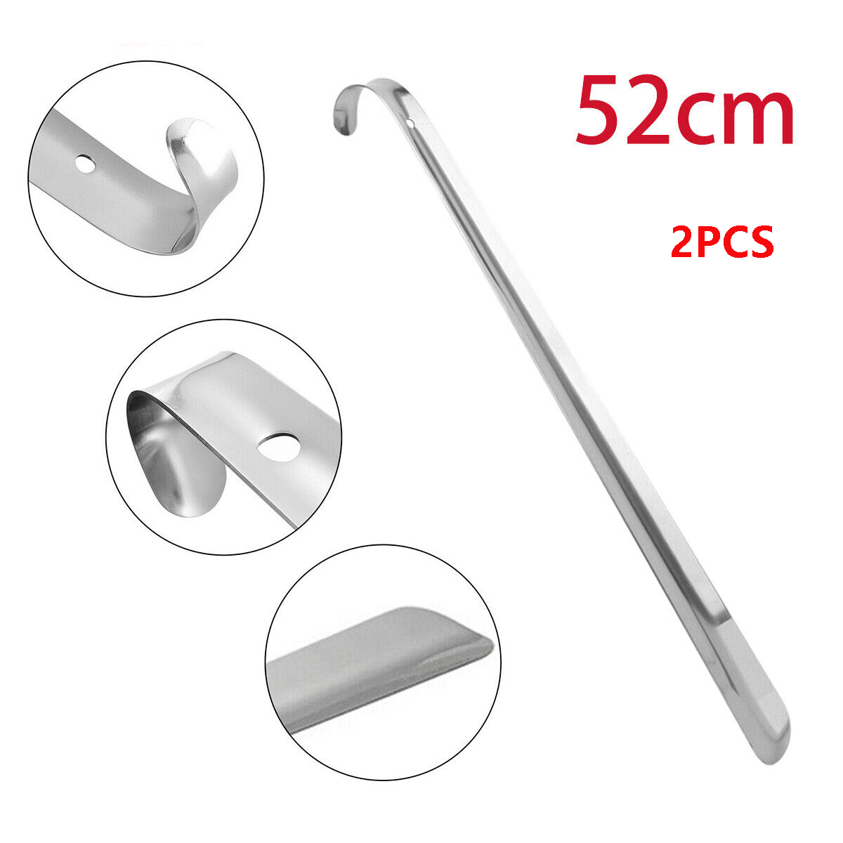 Set Of 2 Stainless Steel Shoehorns, Each 52 Cm Long, Designed For Easy Shoe Removal