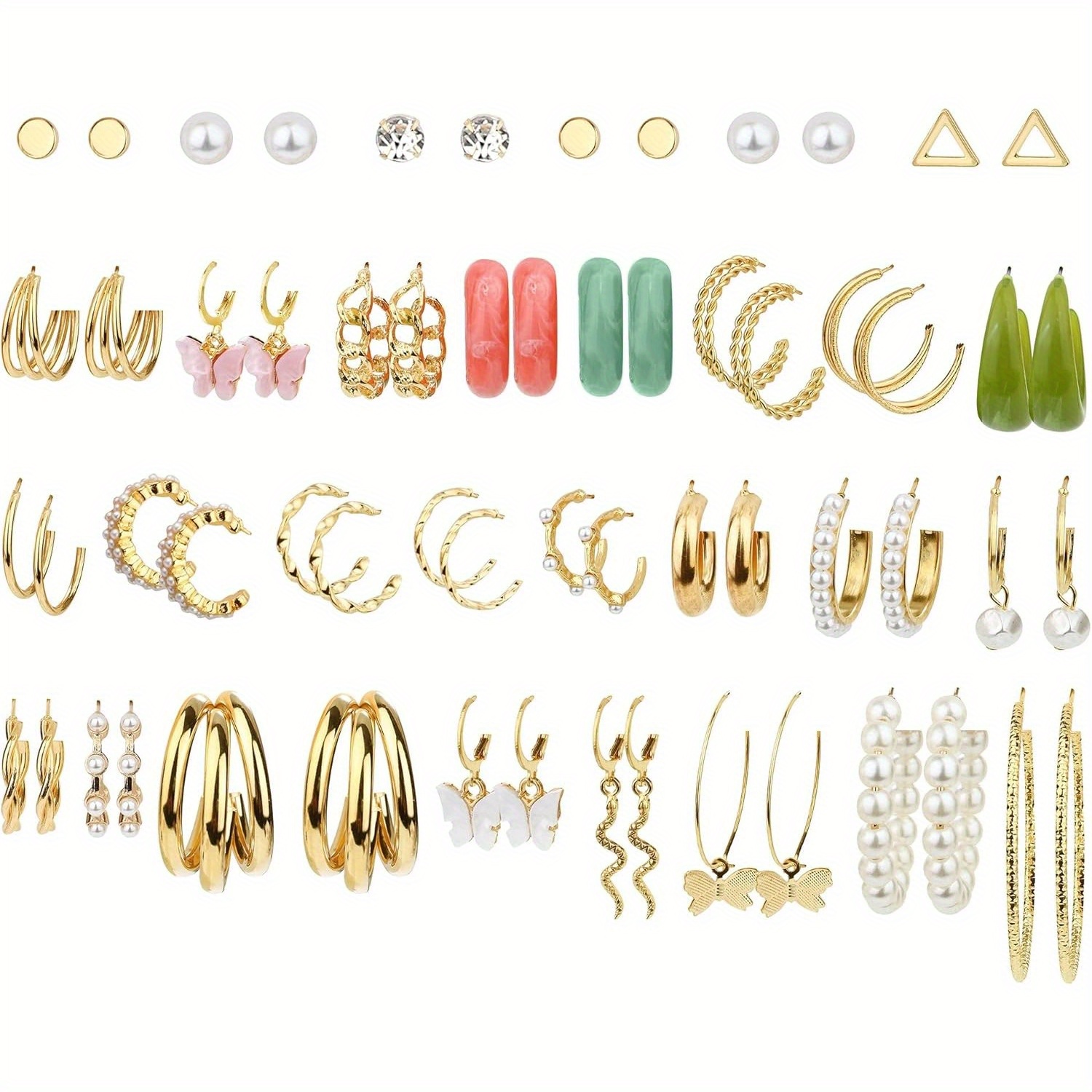 Image of Milacolato Earrings Set For Women 30 Pairs , Boho Hoop Stud Drop Dangle Earrings Pack, Fashion Snake Multipack Statement Earrings Bulk, Acrylic Hoop Earrings For Gift