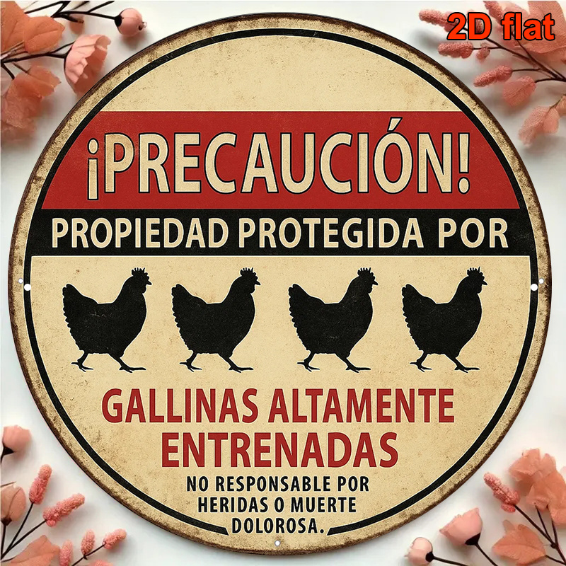 TEMU Placa decorativa redonda de madera 2D , panel 2D, con diseño de silueta de , estilo granja vintage. Contiene de advertencia en español que