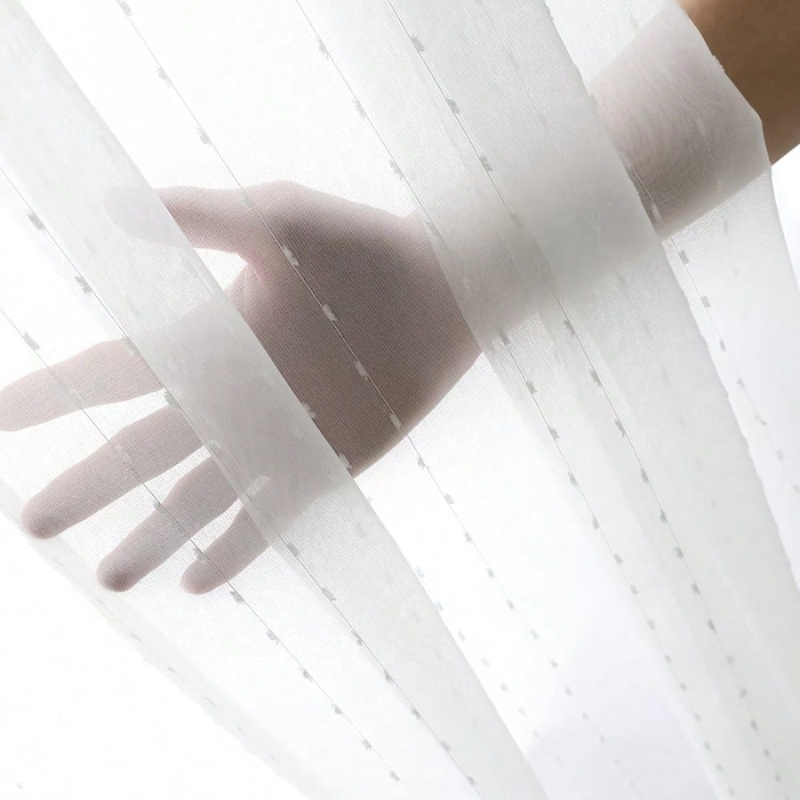TEMU 1pc Of Elegant White Polka Dot Sheer Curtain For Home Decoration, Rod , Easy To Hang, Ideal For Window, Balcony, And Bedroom, Trendy White Sheer