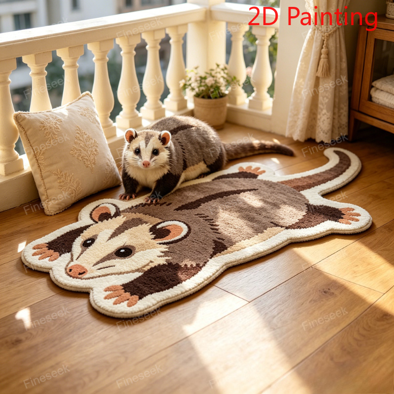 TEMU 1pc 2d Painting Rug Velvet 900g 9mm Cute Trendy Cartoon Possum Shaped Plush Carpet Bathroom Shower Room Entrance Anti-slip Mat Home Entryway Rug