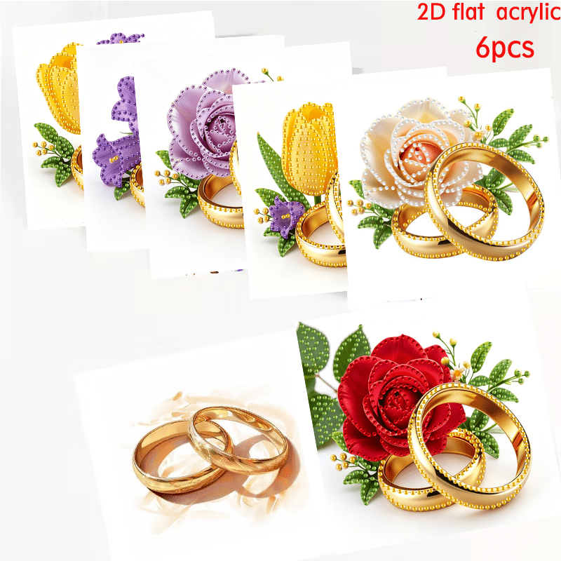 TEMU 6pcs Unique And Creative Cartoon Wedding Theme Birthday Cards, Design. Round Rhinestone Painting Card Handmade Craft Kit Includes 6pcs Cards,