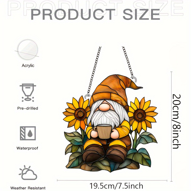 TEMU 2d Flat, [2d Flat], 1pc, Whimsical Sunflower Gnome Window Hanging Ornament, Suncatcher, Colorful Acrylic Window Decoration, Perfect For Garden,