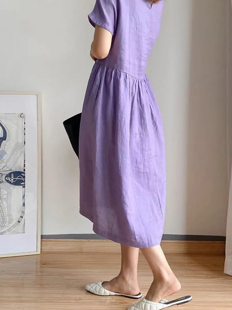 womens summer casual linen midi dress short sleeve round - Temu womens summer casual linen midi dress short sleeve round - Temu