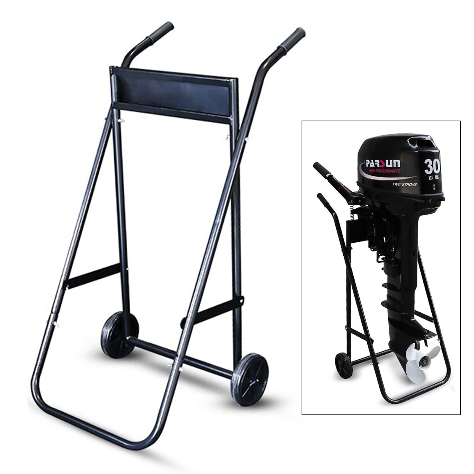 Image of Black Heavy Duty Outboard Boat Motor Stand Carrier Cart Dolly Trolley Transport Stand
