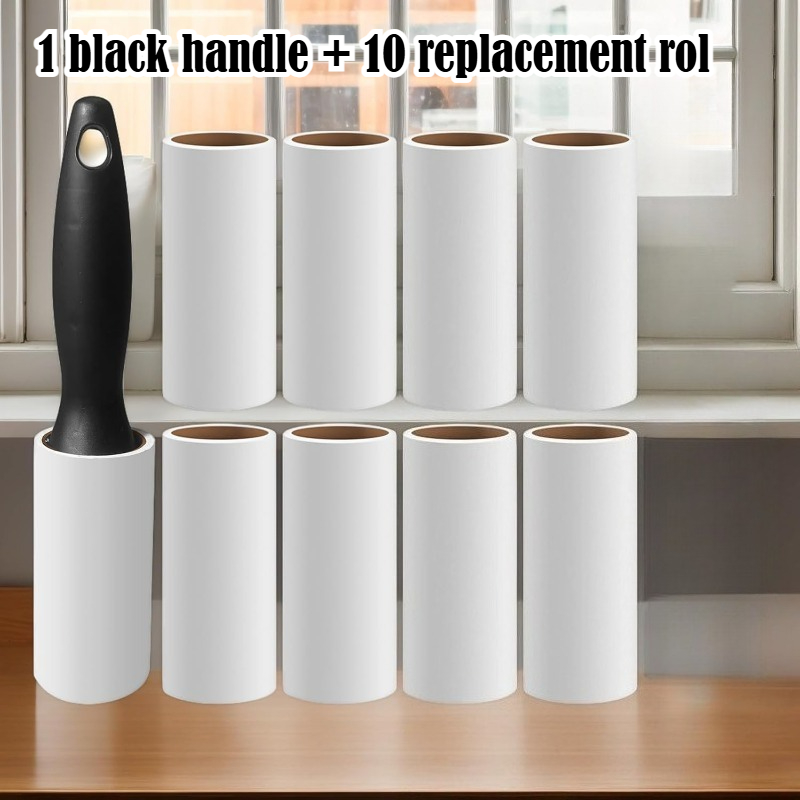 E-shop 11-teiliges Tierhaarentfernung Roller Set, 1 Griff und 10 Nachfüllrollen, Schwarze und Blaue Starke Klebende Fusselrolle, Tragbares Hunde- und
