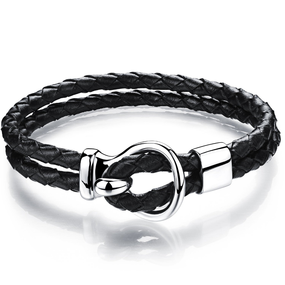 Image of Punk Braided Pu Leather Bracelet: 17.3cm Black Bracelet With Clasp, Gothic Jewelry Gifts For Men Women Unisex