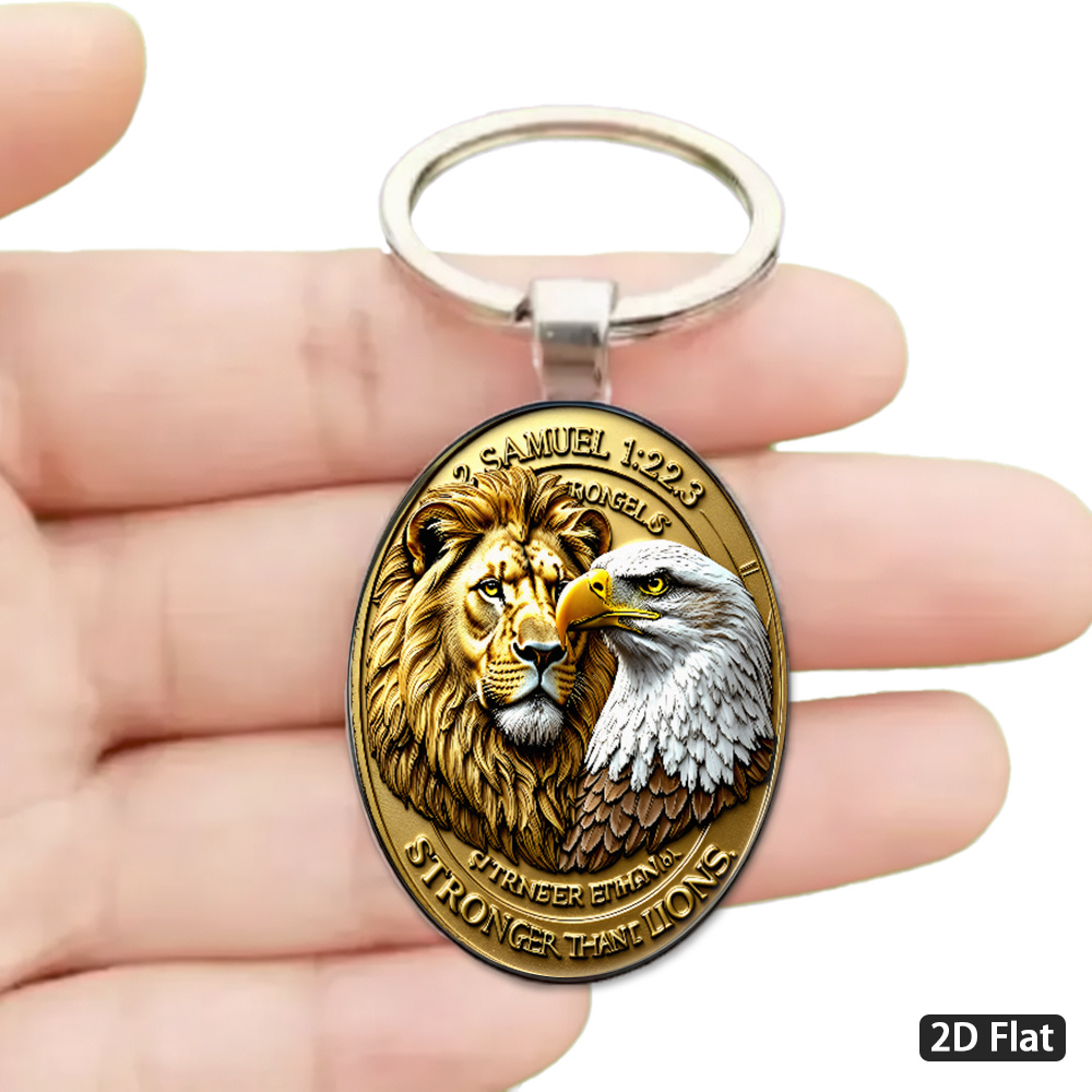 TEMU 2d Flat - 1pc 2d Flat, Luxurious Religious Style "lion And Eagle" Themed Double-sided Coin Keychain, Featuring Exquisite Carvings Of Mane And