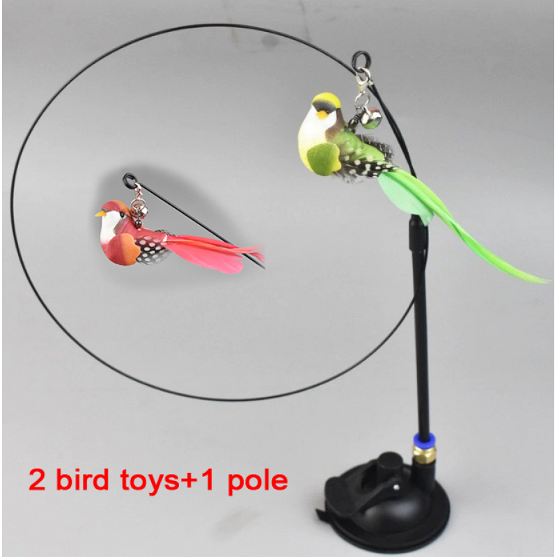 TEMU Interactive Cat Wand Toy Set With Realistic Bird Artificial Feathers, Double Poles, Bells & Strong Suction Cup, For Hunting Training & Play,