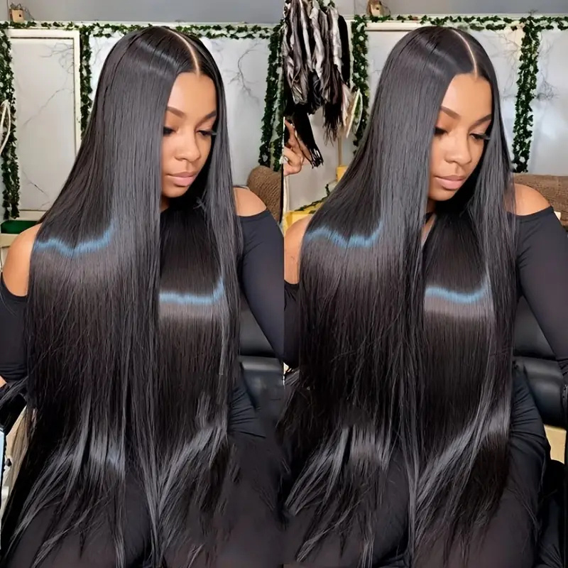 Image of 180% Density Glueless Human Hair Wig For Women - Hd Straight 4x4 No-glue , Long Black Elegant Style, Seamless Natural Look, Or Special Occasions