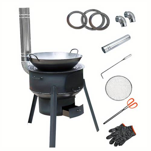 1 Set of Multifunctional Portable Detachable Wood-burning Stove, Suitable for Outdoor Camping and Hiking for Cooking and Heating, with a Circular Grilling Grate