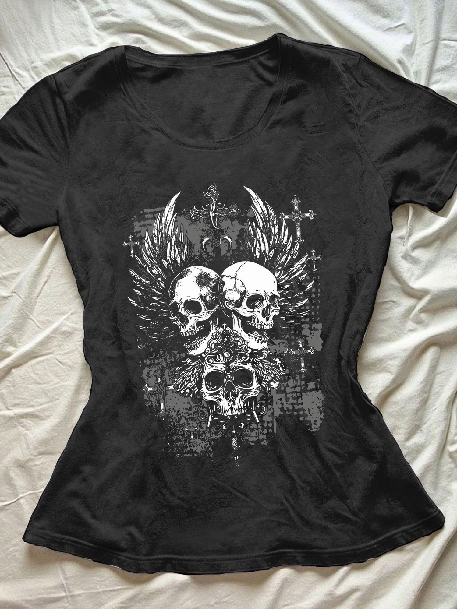 y2k skull design トップス　Tシャツ Skull Shirtz Studded Y2K Crewneck Short Sleeve Skull Shirt