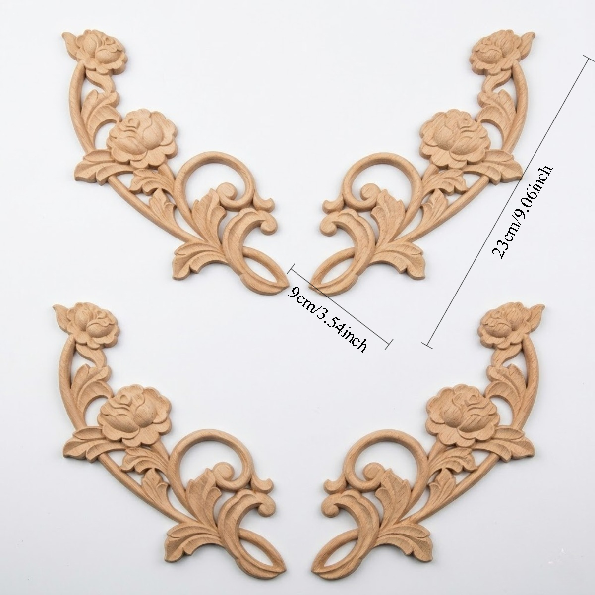 TEMU Lot de 4 pièces de fleurs d'angle décoratives en bois sculpté vintage, sculptures en de style européen, autocollants de bricolage pour portes de