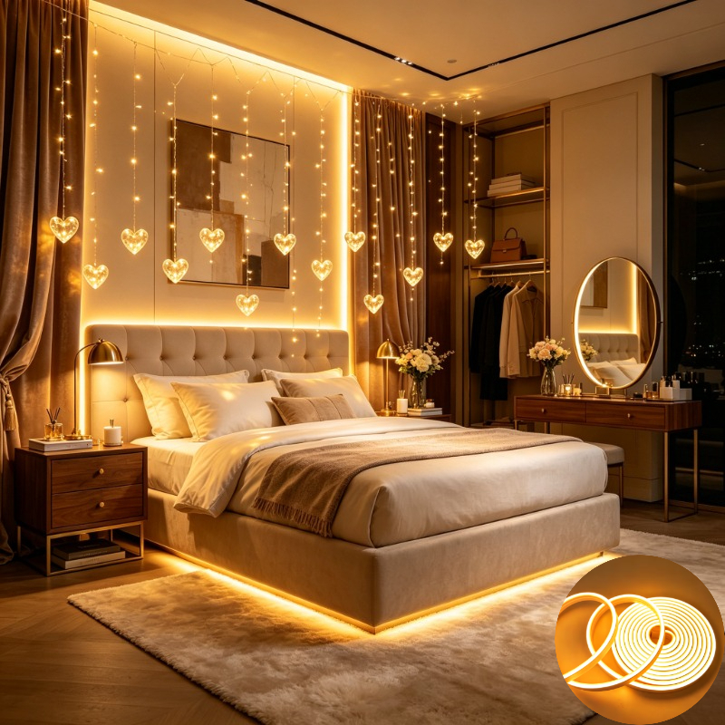 TEMU Warm White Led Light Strips, Flexible Neon-style Ambient Lighting, Presenting Smooth And Continuous Lighting Effects, Suitable For Bedrooms,