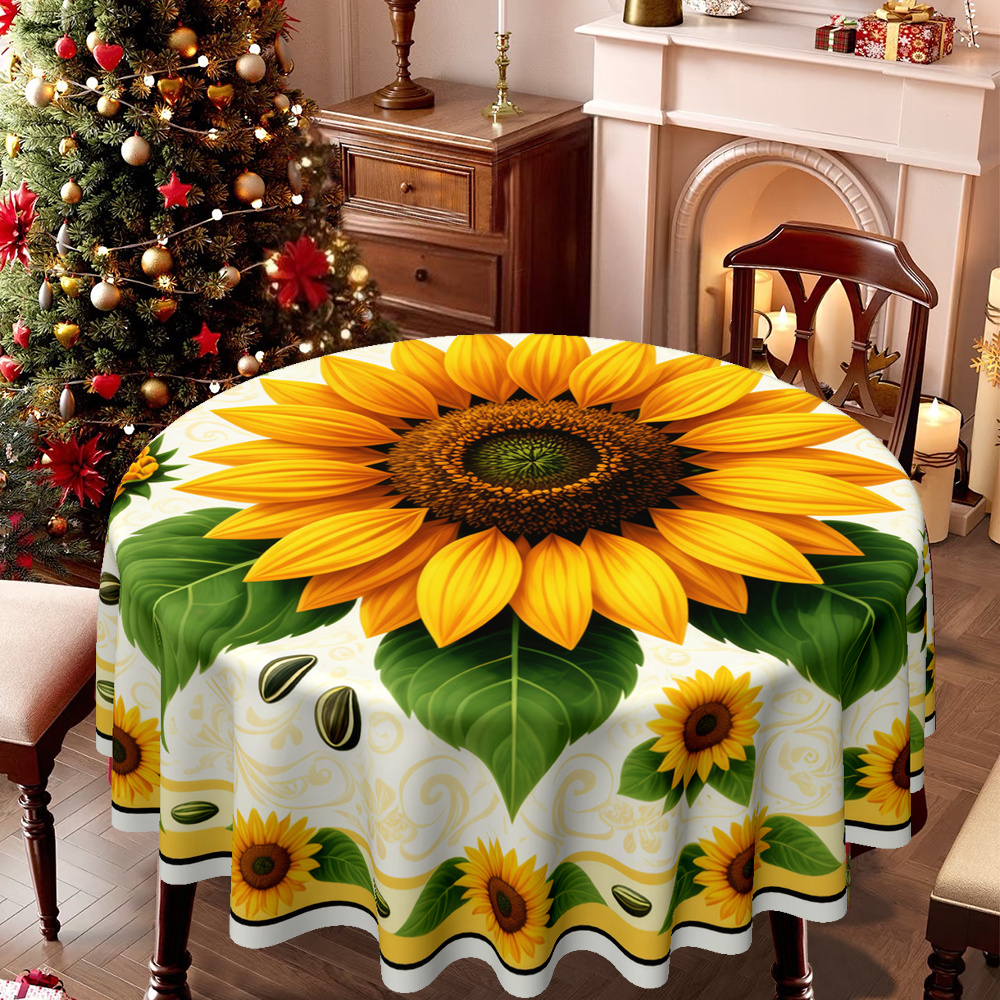 TEMU 1pc 2d Flat Printing 59x59inch/150x150cmcircular Table Cover Featuring A Christmas Sunflower Design, Celebrations Like Christmas, New Year's,
