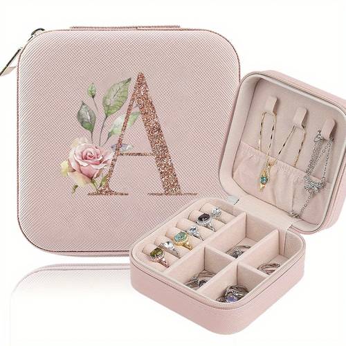 de joyería clásica de cuero sintético con cierre de cremallera - estuche de viaje e impermeable, diseño floral de 26 , soporte desmontable para collares y compartimentos para anillos y aretes - elegante regalo de joyería para damas, decorativa, de almacenamiento,