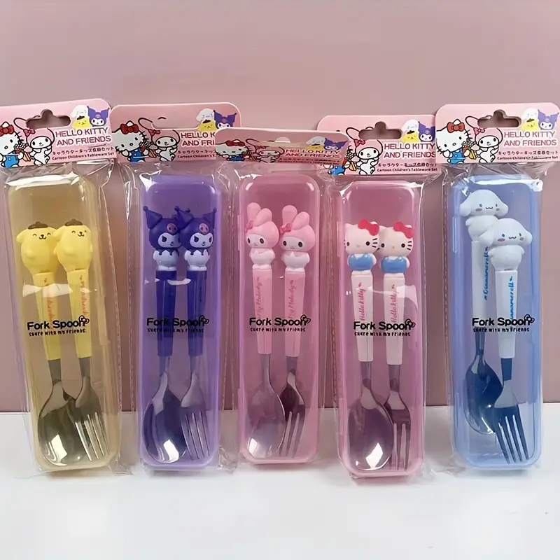 cute black cat and cartoon spoon and fork set stainless steel kitchenware 2pcs set suitable for restaurants and food trucks Product details 0