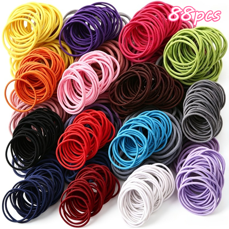 TEMU Lot de 88 élastiques à cheveux couture de couleurs aléatoires pour femme, serre-têtes -dérapants et résistants pour queue de cheval, adaptés aux
