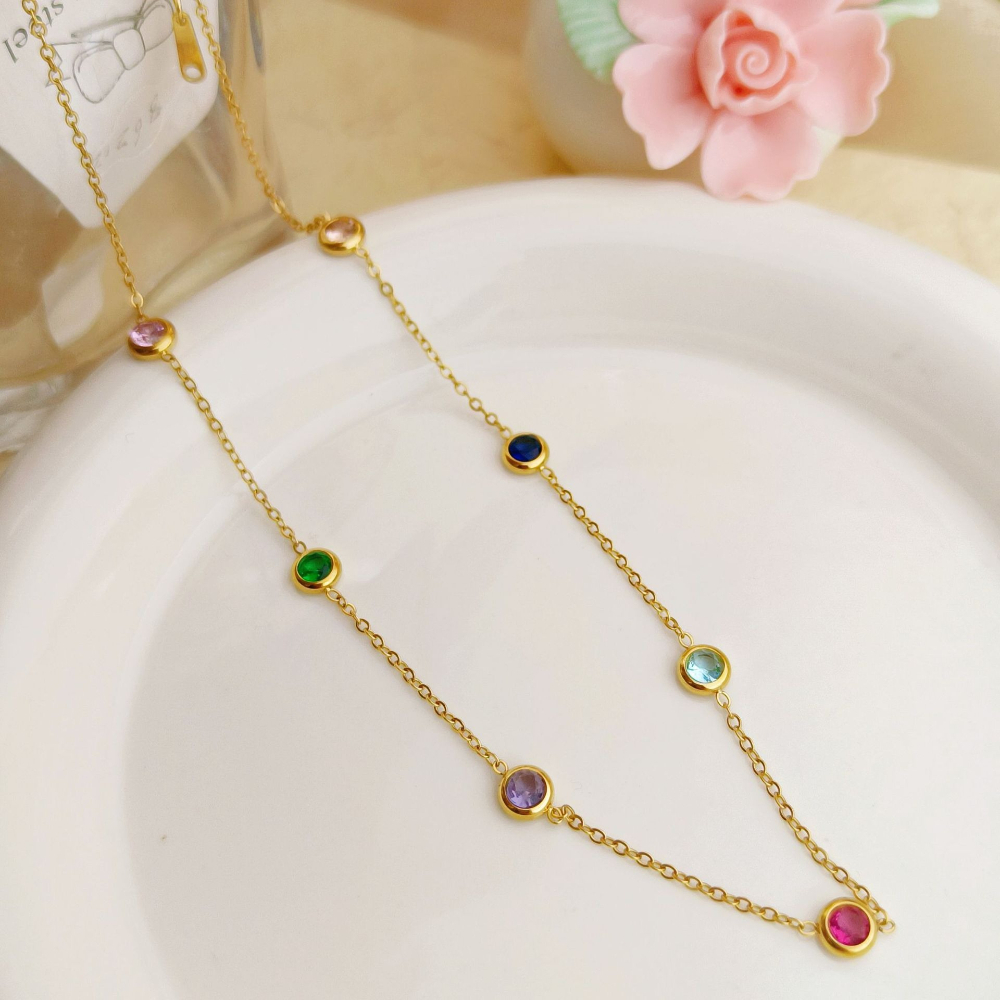 Unisex 316L Stainless Steel Seven-Color Mixed Bead Necklace