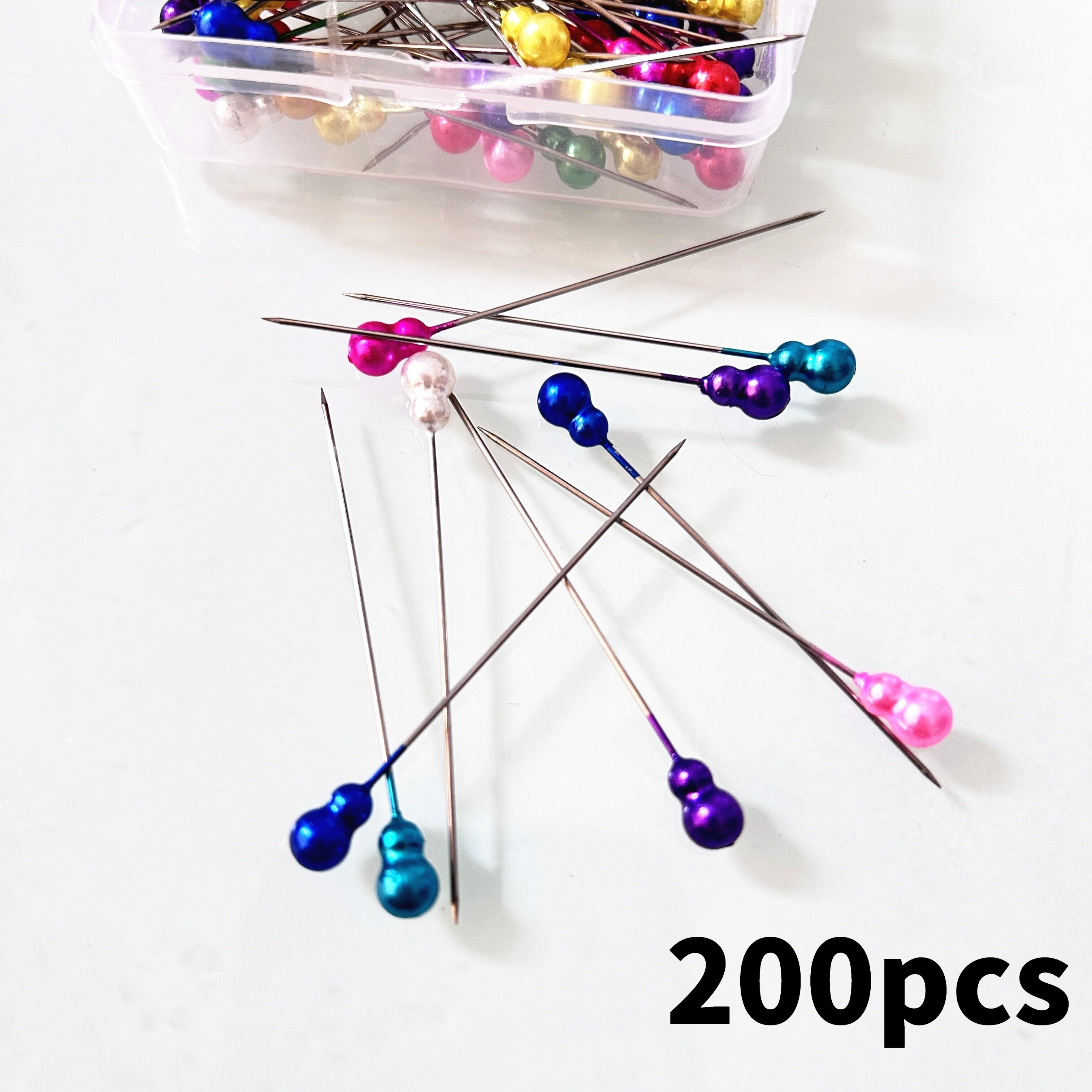 TEMU 200pcs Gourd-shaped Glass Ball Head Push Pins - 55mm Multicolor Straight Sewing Pins For Dressmaking, Jewelry Making & Diy Crafts With Storage