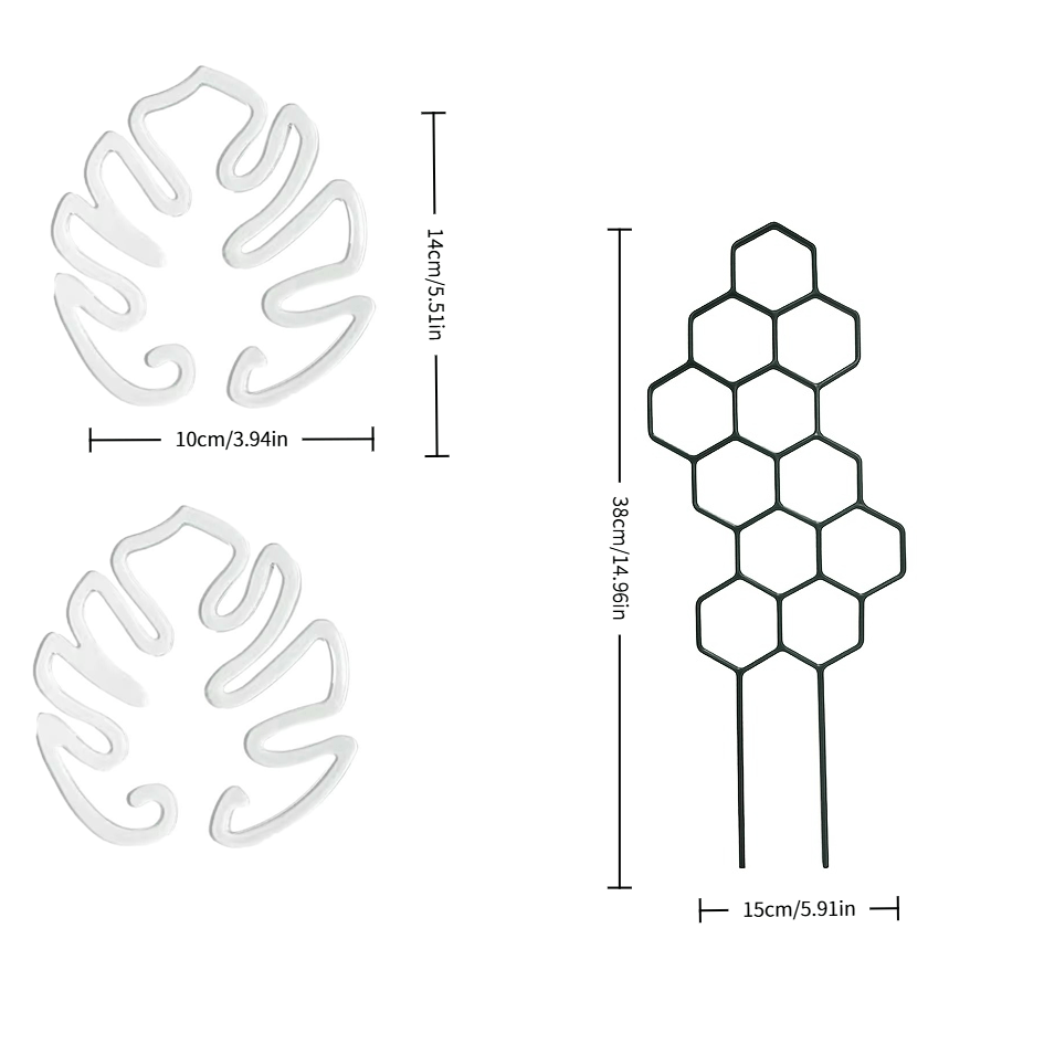 Image of 3pcs Plant Climbing Frame, Including Honeycomb-shaped Trellis + 2 Monstera Fixed Clips, Supports Potted Vines And Flowers, Easy And Space- Design, Universal For Indoor And Outdoor Use, Grow