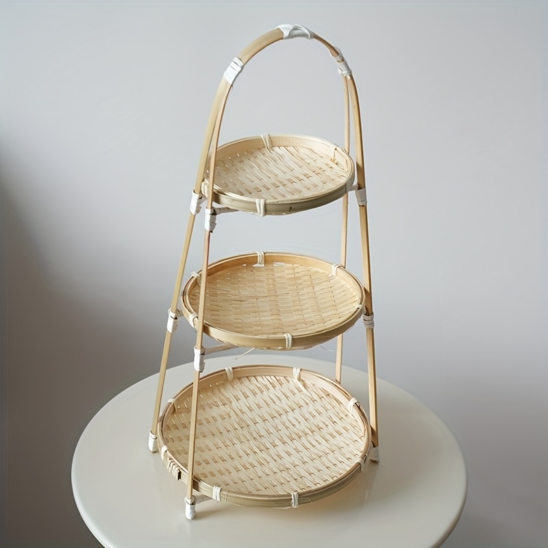 TEMU Three-tier Storage Basket Set With Tray, Rustic Home Decor, Suitable For Kitchen And Living Room, Holiday Party Organization Essential, Creative