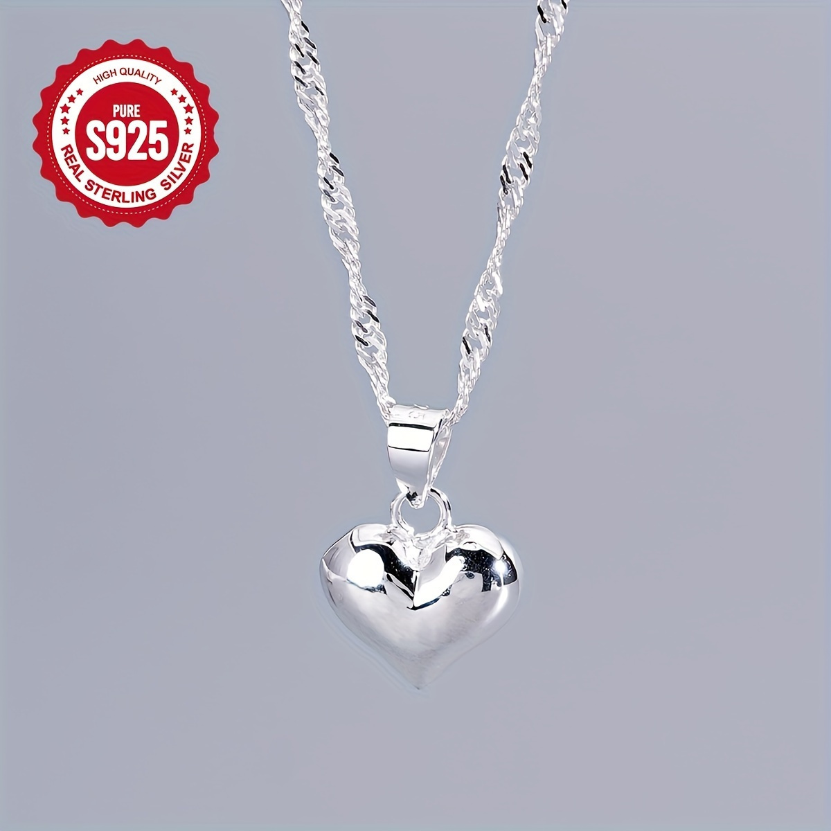 TEMU 1pc S925 Sterling Silvery Heart Pendant Necklace- Durable, Hypoallergenic And Nickel-free, Suitable For Light Brown, Suitable For Daily Wear,