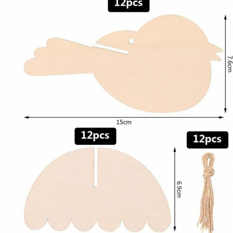 TEMU 12 Sets Craft Kits, 3d Wooden Birds, Easter Decoration Pendants, With Wings And Hanging Cords, Unfinished Wooden Birds For Painting, Holiday