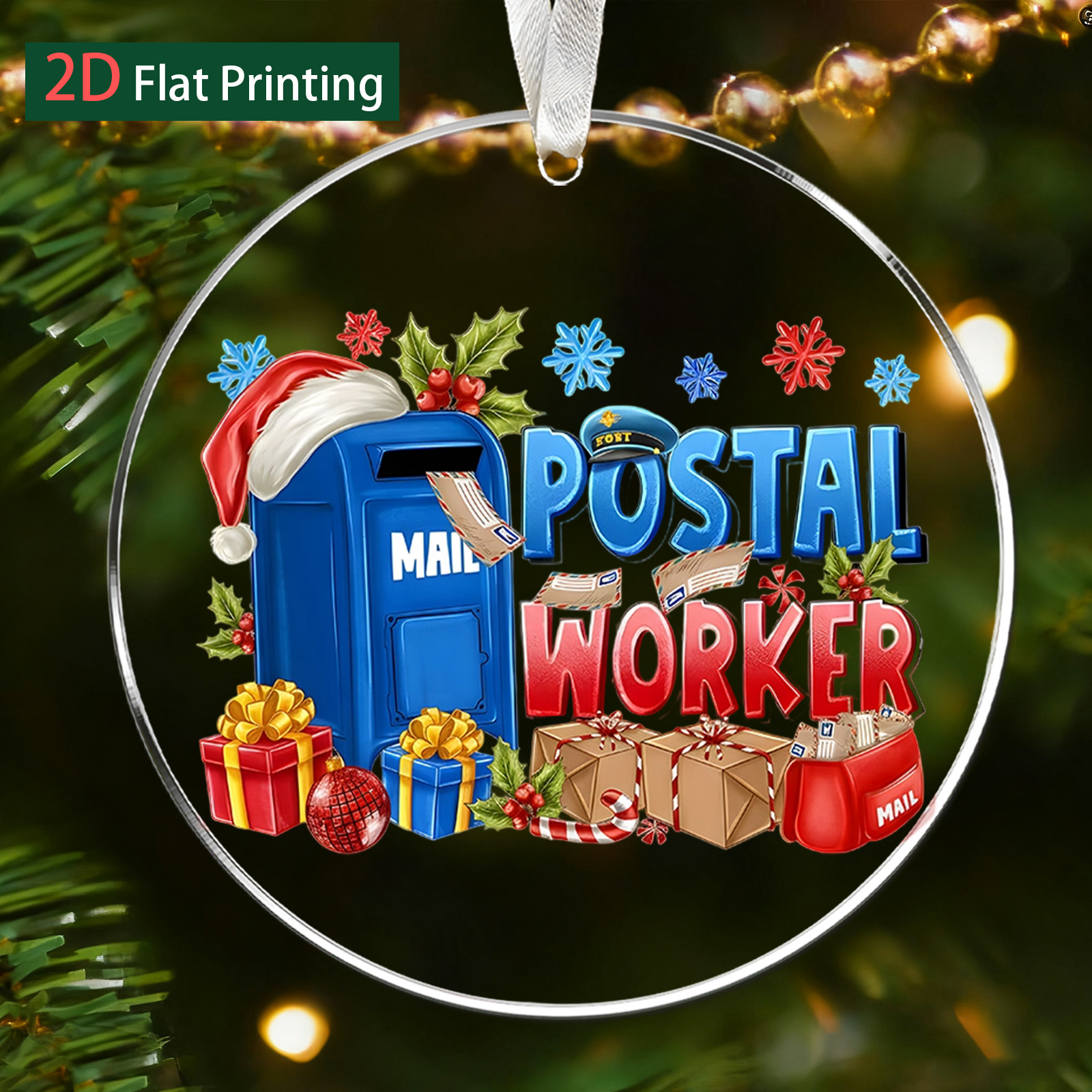 TEMU 2d Flat, 1pc Mailbox Santa Hat Merry Christmas Gifts Acrylic Hanging Ornament - A To For Christmas Tree - Non Electric Hanging Decoration For