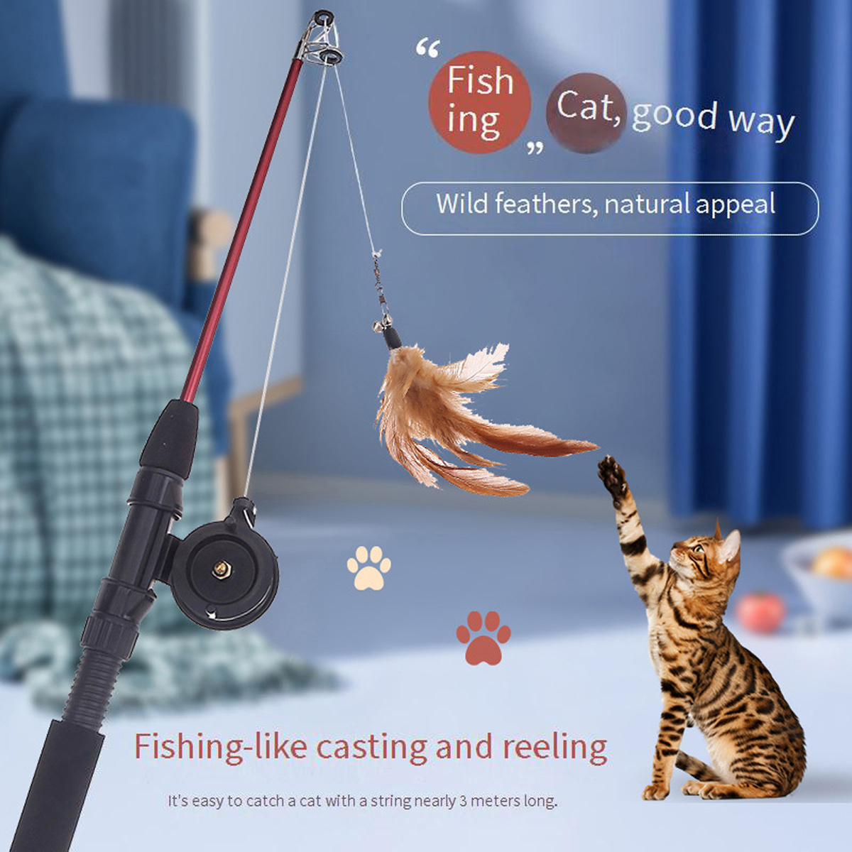 interactive cat fishing pole long feather teaser Temu Canada