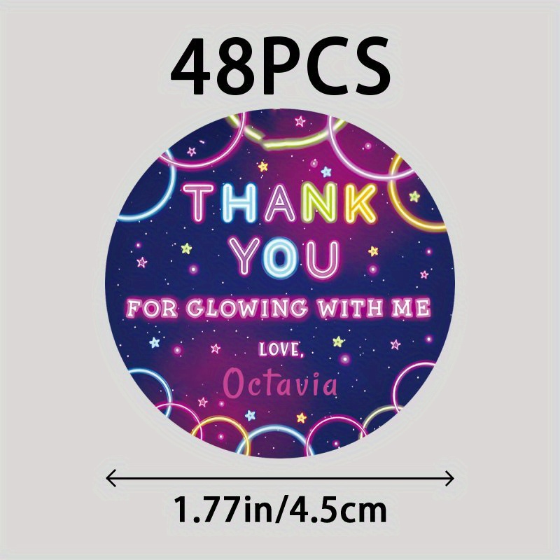 TEMU Personalized 48/96 Name Labels, Customizable Glow Party Circular Thank You Stickers, Glow Party Labels, Glow Party Gift Tags