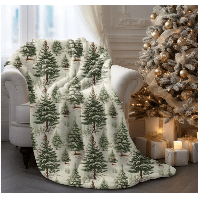 

Rustic Christmas Tree Throw Blanket - Soft Cotton, Vintage Holiday Decor For