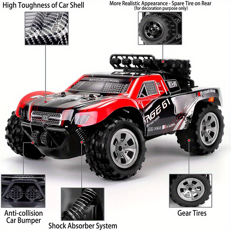 KYAMRC1:18 MPH High-Speed Off-Road RC Car - 2.4G Short Car Racing Climbing Vehicle, 4-Wheel Off-Road Design, USB Rechargeable, 4 Colors (Red/Green/Blue/White) for Outdoor Adventures, Adventure Gear, Durable Plastic Body