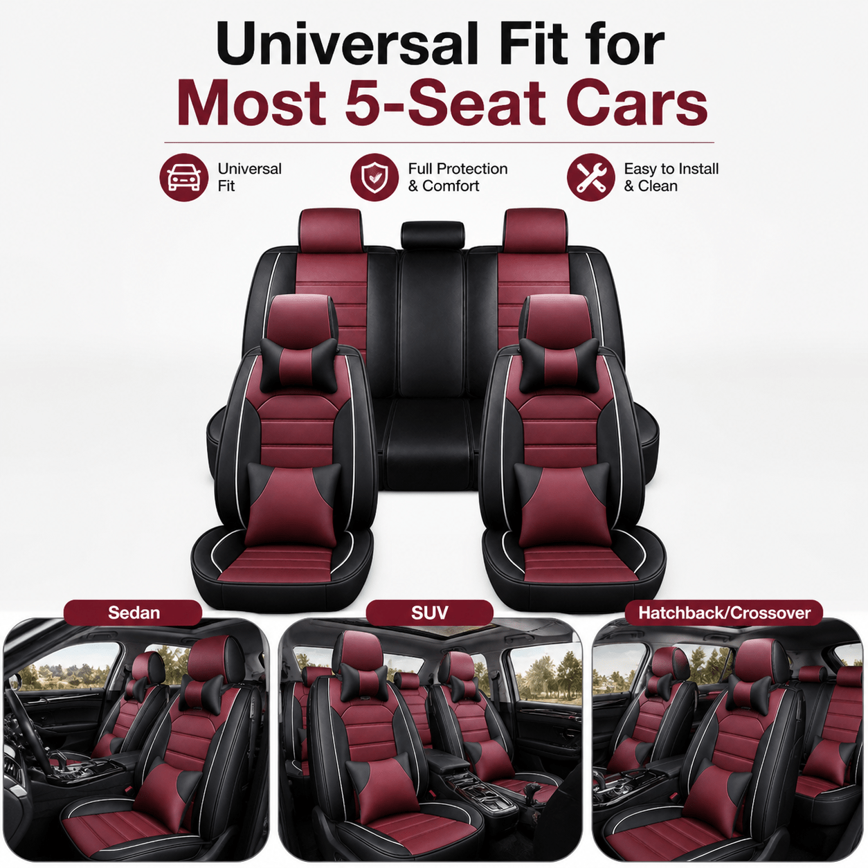 Image of 5 Seat Pu Leather Car Seat Covers Full Set For Most Sedans Front And Rear Seat Covers For Daily Road Trips And New Car Interior Decor